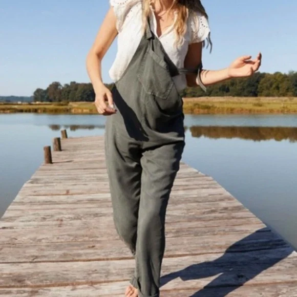 Aerie Knot Overalls Grey Blue - Picture 4 of 6